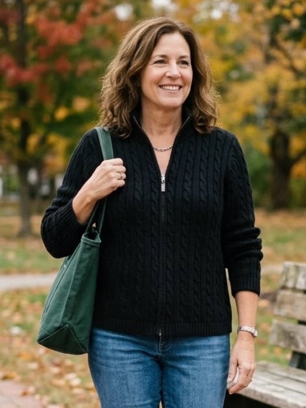 Y2K LL. Bean Black 100% Cotton Cable Knit Full Zip Sweater Cardigan - Size L